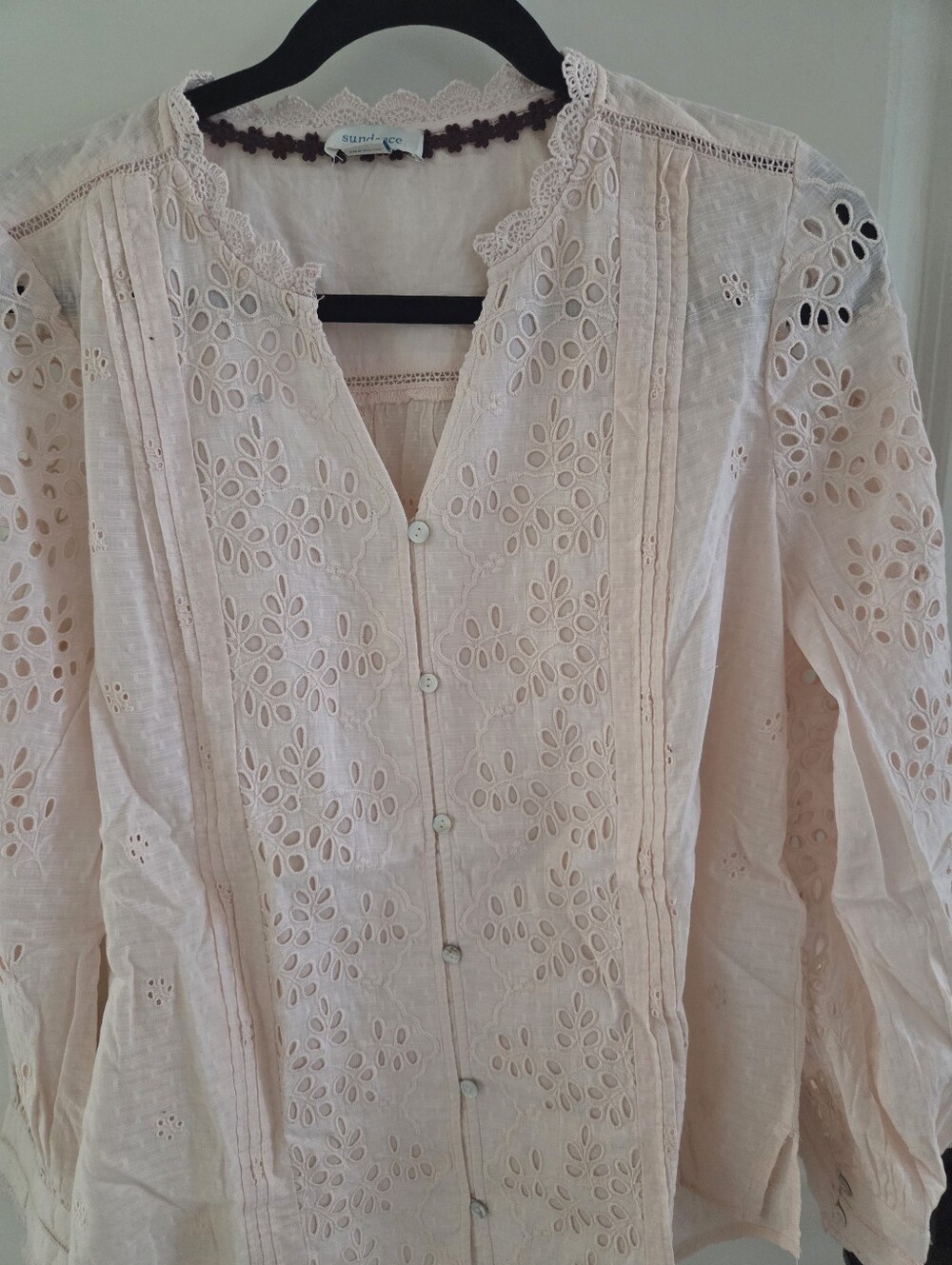 Sundance Pale Pink Cotton Eyelet Button Front Blouse
